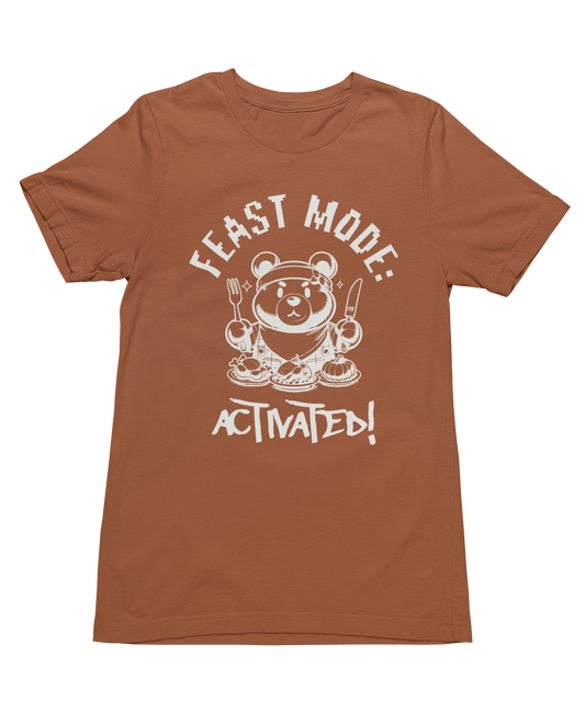 Funny Thanksgiving T-Shirt featuring a playful bear design with "Feast Mode Activated" slogan.